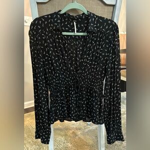 Free People Colette black & white print buttondown top size Med